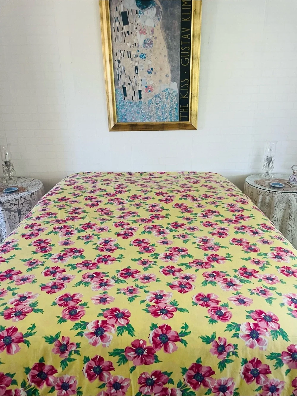 Ralph Lauren Chelsea Duvet Pink Flowers on Yellow Seersucker Cotton 90x96